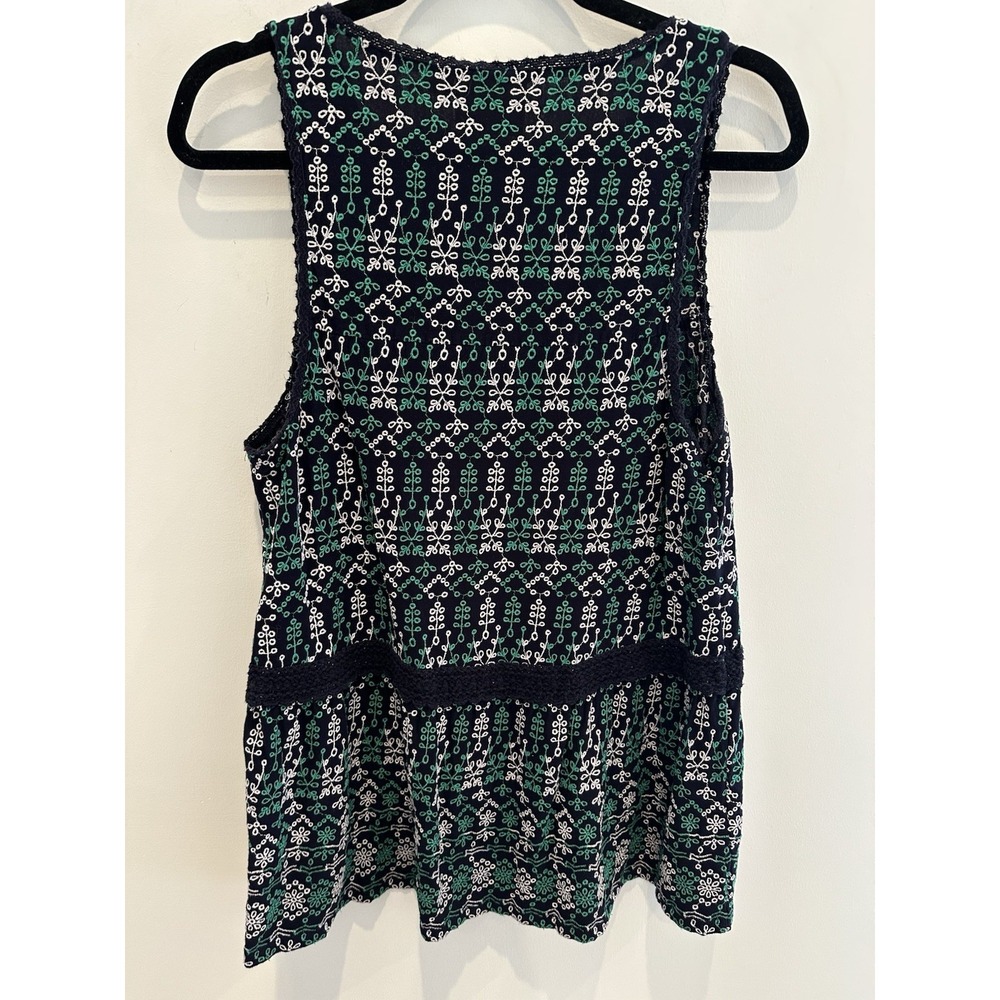 Maeve by Anthropologie Cammie Embroidered Peplum Top Eyelet Navy Green Tank L - Picture 2 of 7